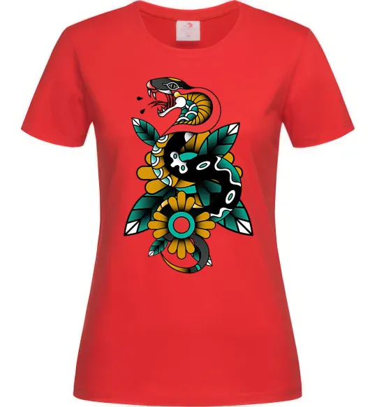 Женская футболка Змія на листках Красный фото