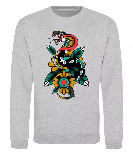 Свитшот Змія на листках Серый меланж фото