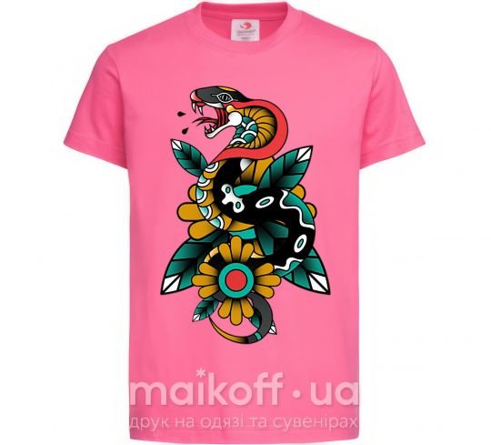 Детская футболка Змея на листиках Ярко-розовый фото