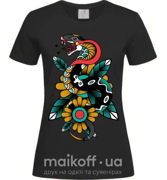 Жіноча футболка Змея на листиках Чорний фото