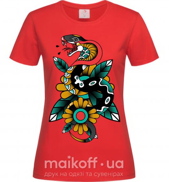 Жіноча футболка Змея на листиках Червоний фото