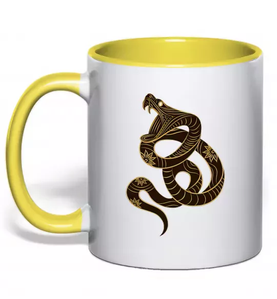 Чашка с цветной ручкой Коричневий змій Солнечно желтый фото