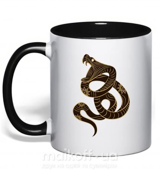 Чашка з кольоровою ручкою Коричневый змей Чорний фото