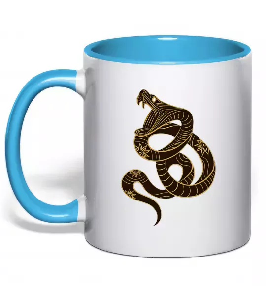 Чашка с цветной ручкой Коричневий змій Голубой фото