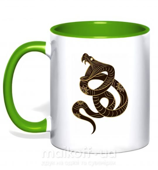 Чашка з кольоровою ручкою Коричневый змей Зелений фото
