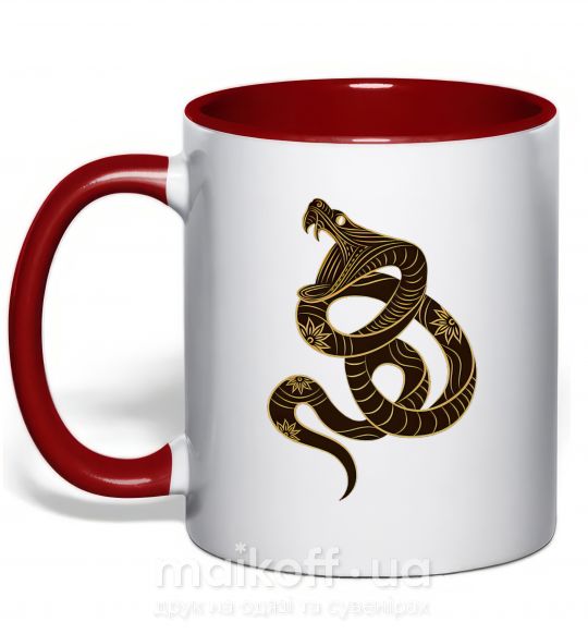 Чашка з кольоровою ручкою Коричневый змей Червоний фото