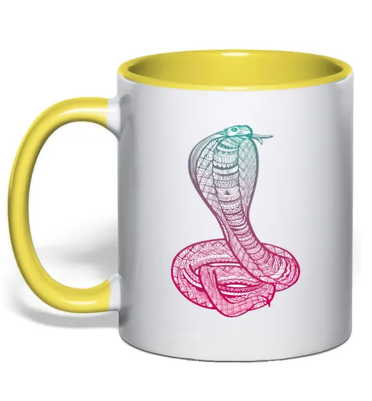 Чашка з кольоровою ручкою Кобра градієнт Лимонний фото