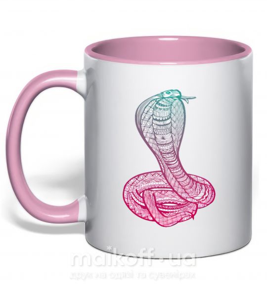 Чашка з кольоровою ручкою Кобра градиент Ніжно рожевий фото