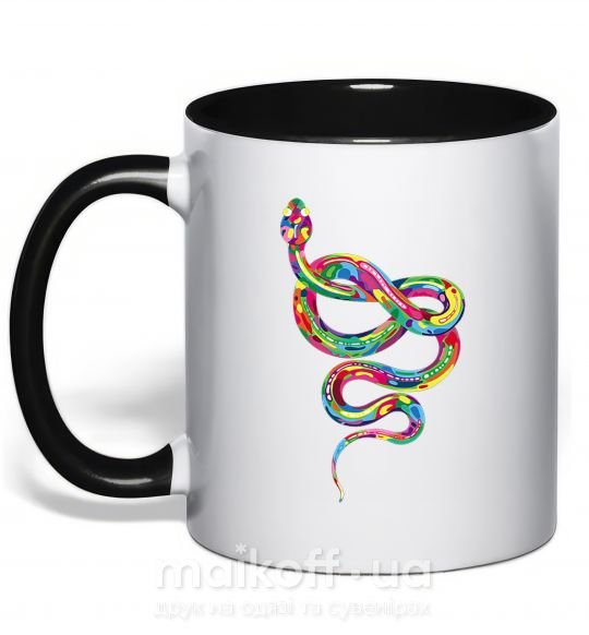 Чашка з кольоровою ручкою Яркая змея Чорний фото