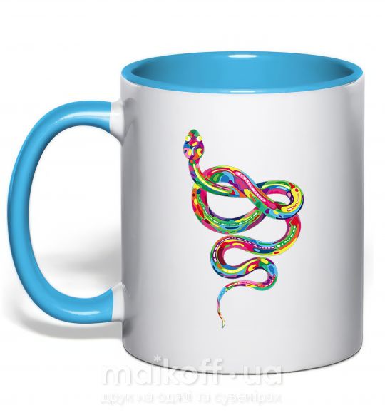 Чашка з кольоровою ручкою Яркая змея Блакитний фото