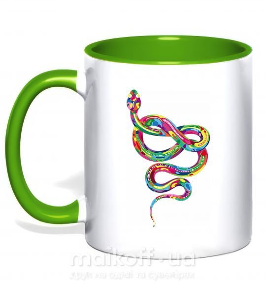 Чашка з кольоровою ручкою Яркая змея Зелений фото