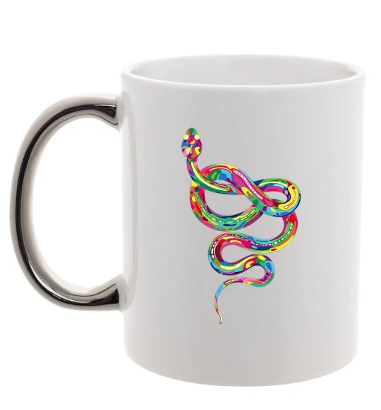 Чашка з кольоровою ручкою Яскрава змія Срібло фото