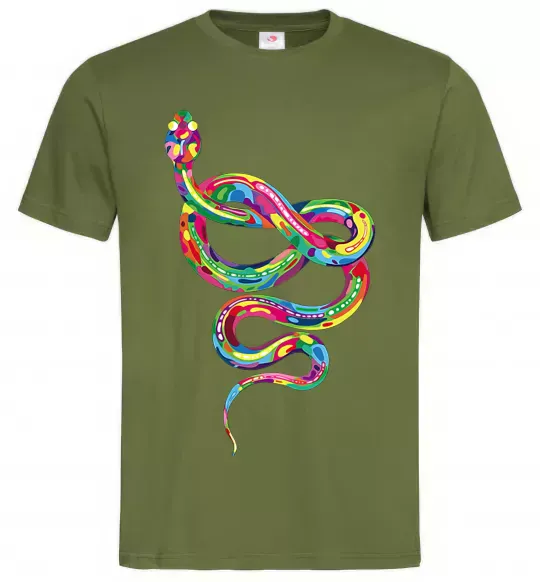 Чоловіча футболка Яскрава змія Оливковий фото