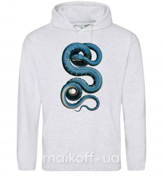 Мужская толстовка (худи) Голубая змея Серый меланж фото