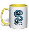 Чашка з кольоровою ручкою Голубая змея Сонячно жовтий фото