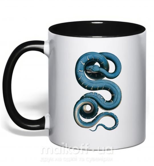Чашка с цветной ручкой Голубая змея Черный фото