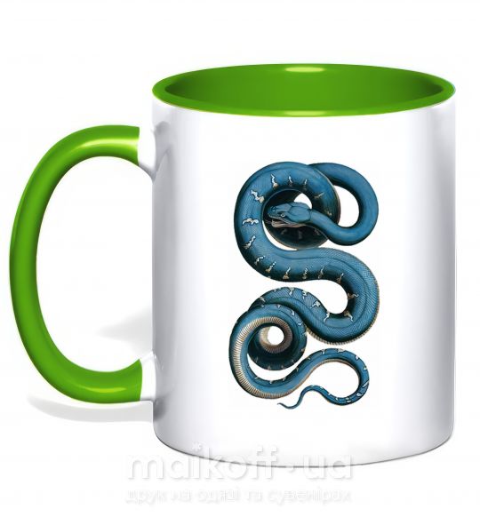 Чашка з кольоровою ручкою Голубая змея Зелений фото