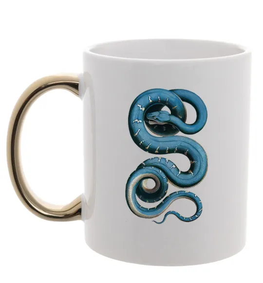 Чашка з кольоровою ручкою Блакитна змія Золото фото