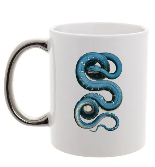 Чашка з кольоровою ручкою Блакитна змія Срібло фото