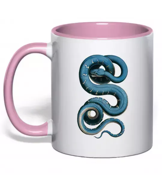 Чашка з кольоровою ручкою Блакитна змія Ніжно рожевий фото