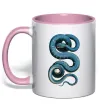Чашка з кольоровою ручкою Блакитна змія Ніжно рожевий фото