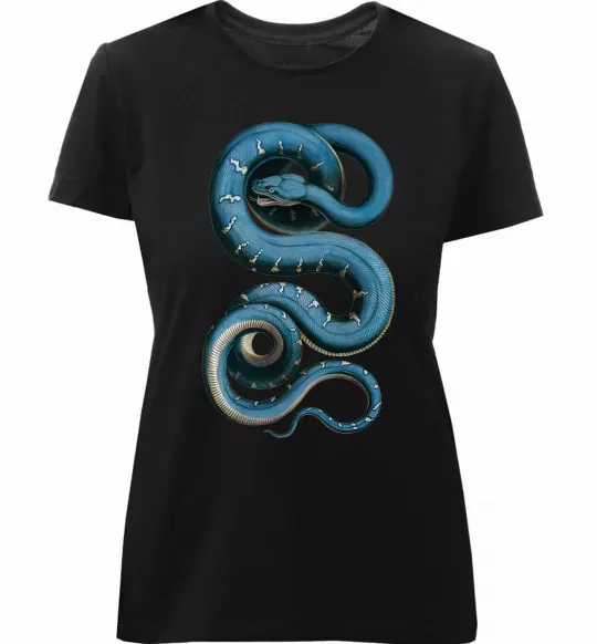 Жіноча преміум футболка Блакитна змія Чорний фото