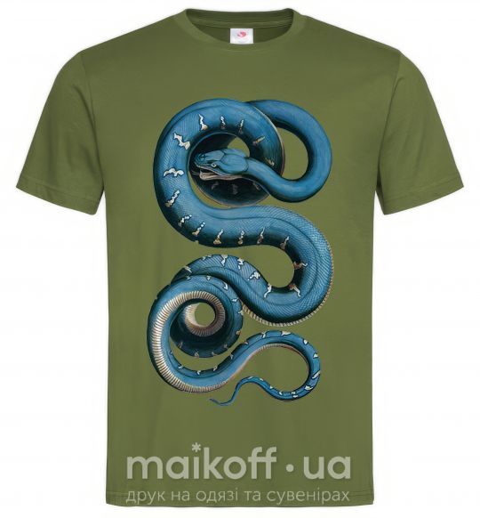 Мужская футболка Голубая змея Оливковый фото