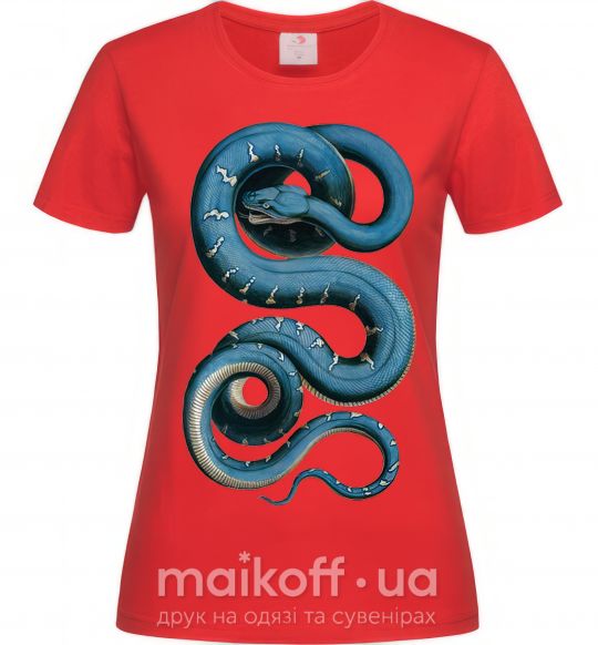 Женская футболка Голубая змея Красный фото