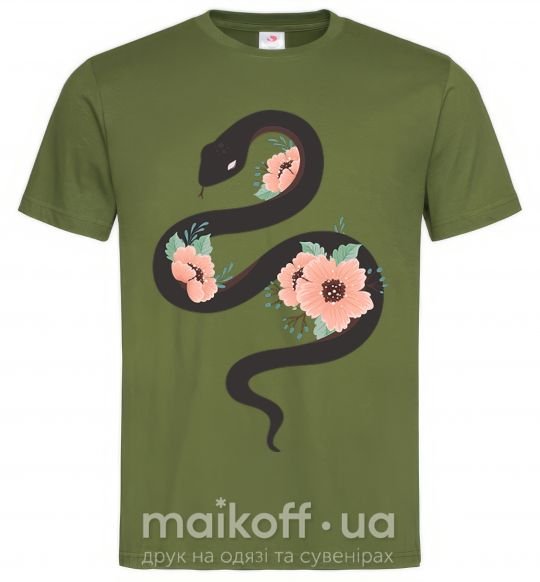 Чоловіча футболка Темня змея с цветами Оливковий фото