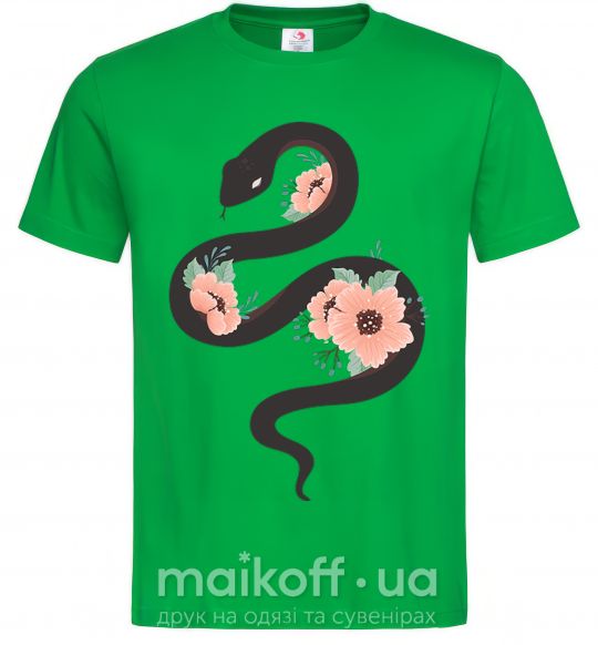 Мужская футболка Темня змея с цветами Зеленый фото