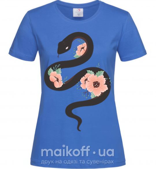 Жіноча футболка Темня змея с цветами Яскраво-синій фото