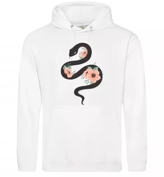 Чоловіча толстовка (худі) Темна змія з квітами Білий фото