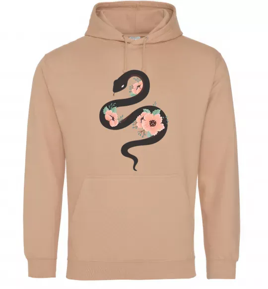 Чоловіча толстовка (худі) Темна змія з квітами Пісочний фото