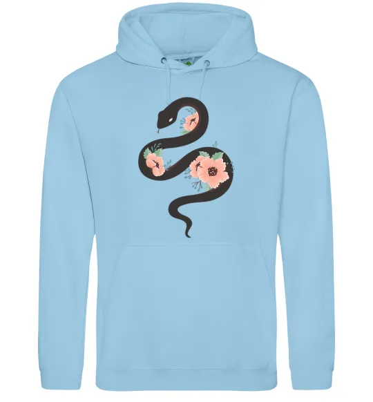 Чоловіча толстовка (худі) Темна змія з квітами Блакитний фото