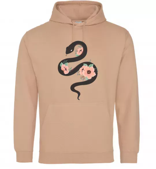 Женская толстовка (худи) Темна змія з квітами Песочный фото