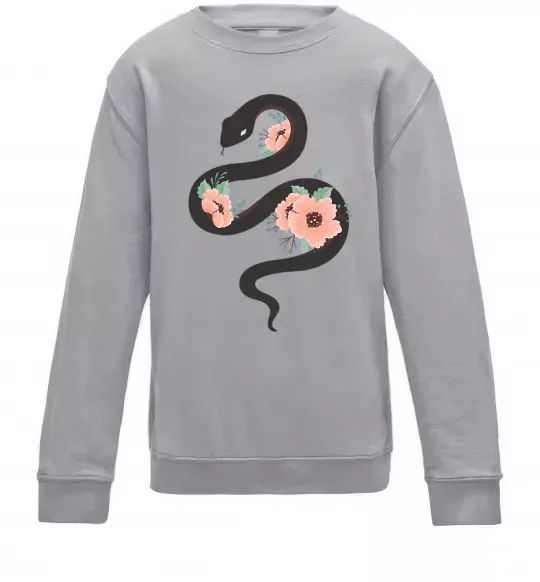 Детский Свитшот Темна змія з квітами Серый меланж фото