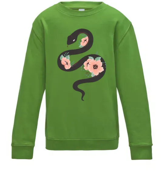 Детский Свитшот Темна змія з квітами Лаймовый фото