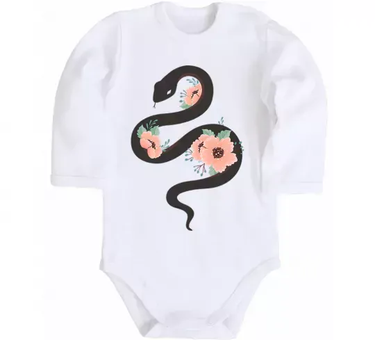 Дитячий бодік Темна змія з квітами Білий фото