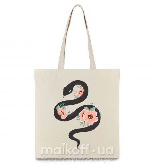 Еко-сумка Темня змея с цветами Бежевий фото