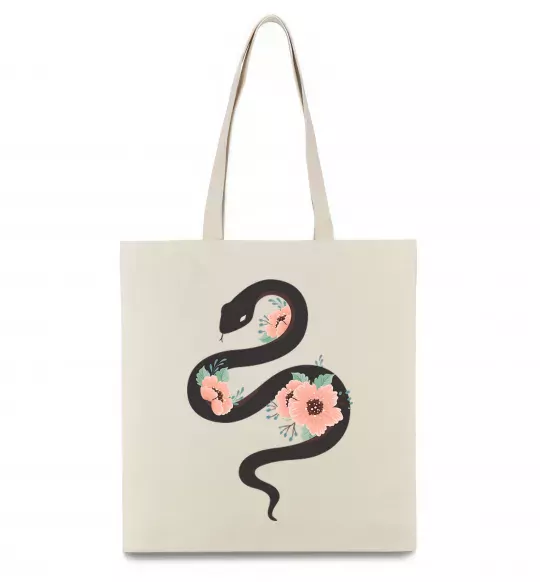 Еко-сумка Темна змія з квітами Бежевий фото