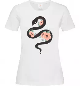 Женская футболка Темна змія з квітами Белый фото