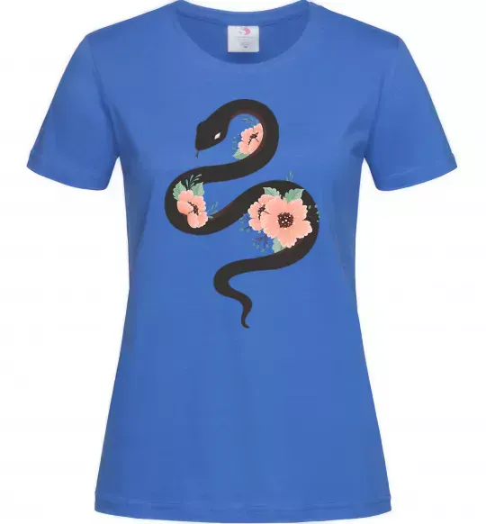 Женская футболка Темна змія з квітами Ярко-синий фото