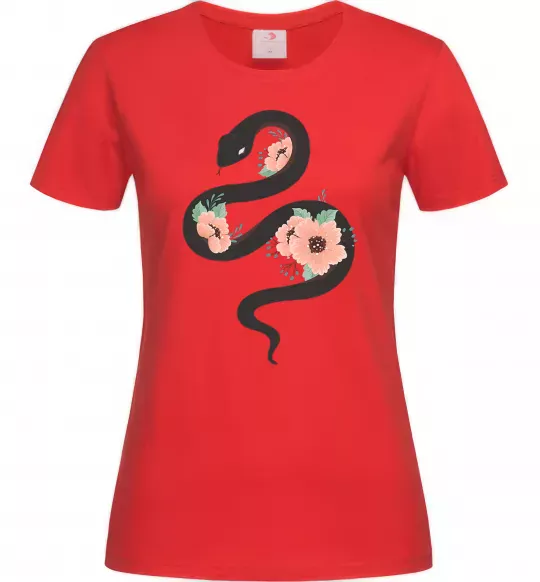 Женская футболка Темна змія з квітами Красный фото