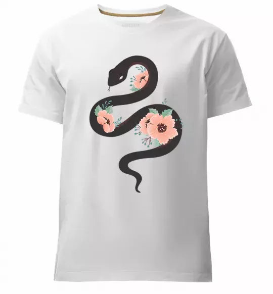 Чоловіча преміум футболка Темна змія з квітами Білий фото