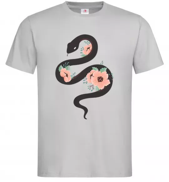 Мужская футболка Темна змія з квітами Серый фото