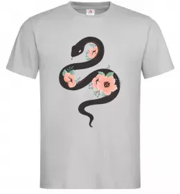 Мужская футболка Темна змія з квітами Серый фото