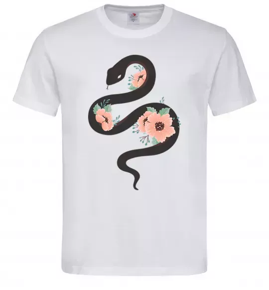 Мужская футболка Темна змія з квітами Белый фото
