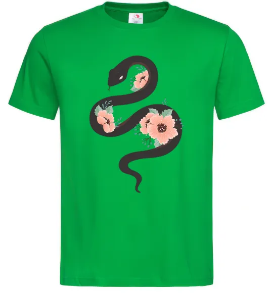 Мужская футболка Темна змія з квітами Зеленый фото