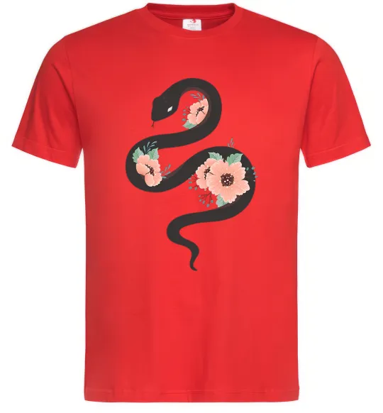 Мужская футболка Темна змія з квітами Красный фото