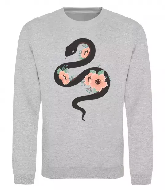 Свитшот Темна змія з квітами Серый меланж фото